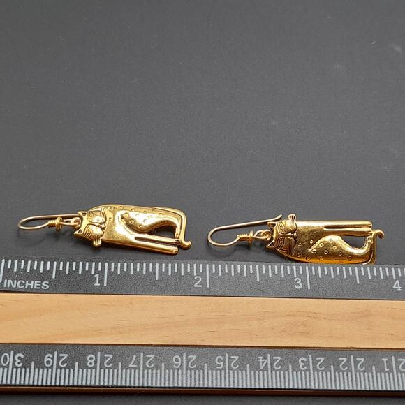 Laurel Burch Siamese Cat Earrings Gold Plated Vintage 1980s Signed Dangle - Picture 6 of 10
